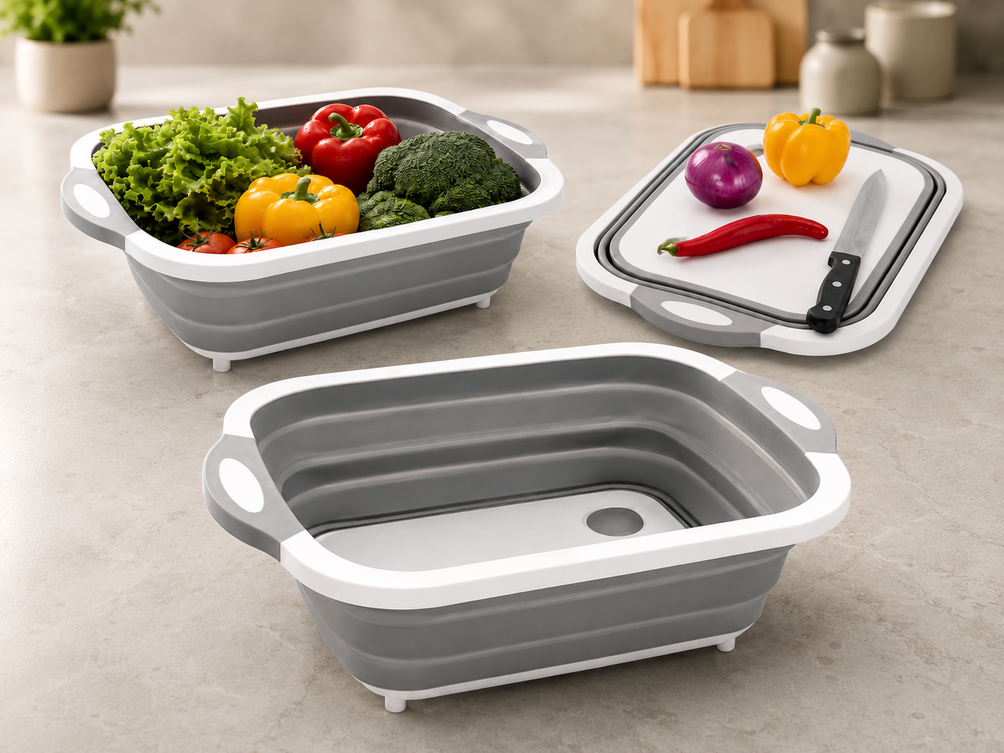 Bandeja para Picar y Colador de Silicona Plegable